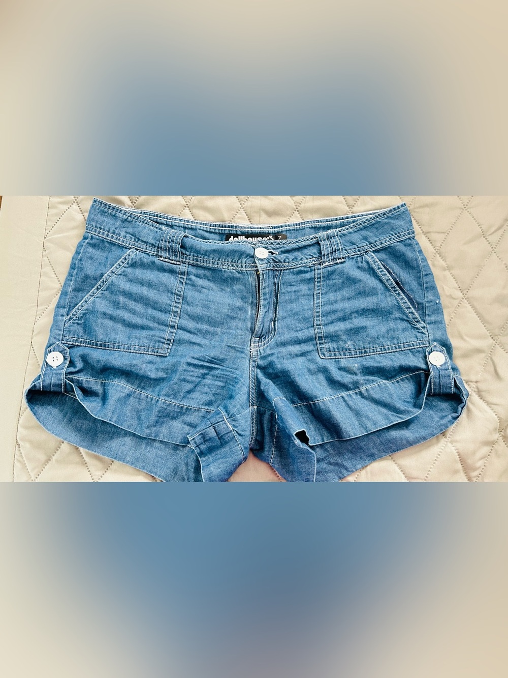 Dollhouse Light Blue Denim Shorts with Patch Pockets
